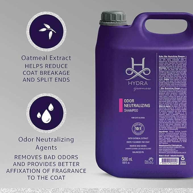 Hydra Professional Odor Neutralizing Shampoo for Dogs and Cats, Pet Shampoo for Removing Odor, Suitable for All Breeds and Hair Types, 169 fl.oz