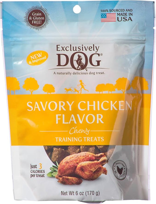 Exclusively Dog Chewy Training Treats Savory Chicken Flavor Grain Free Gluten Free, 100% sourced and Made in The USA, 6 oz.