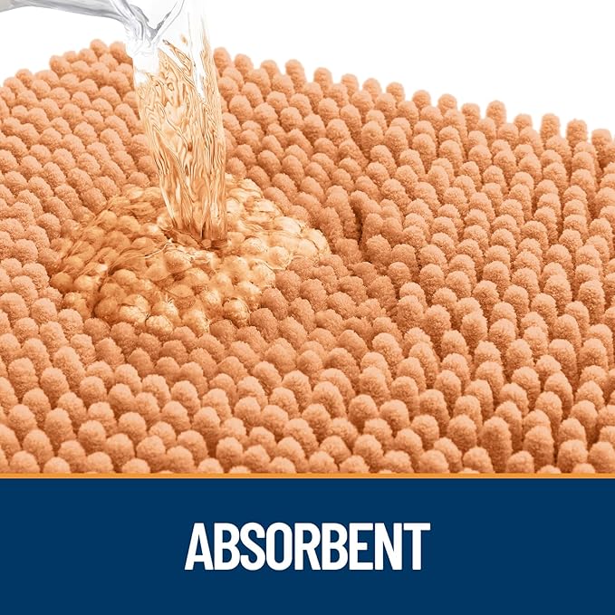 OLANLY Dog Door Mat for Muddy Paws 30x17, Absorbs Moisture and Dirt, Absorbent Non-Slip Washable Doormat, Quick Dry Chenille Mud Mat for Dogs, Entry Indoor Entryway Carpet for Inside Floor, Orange