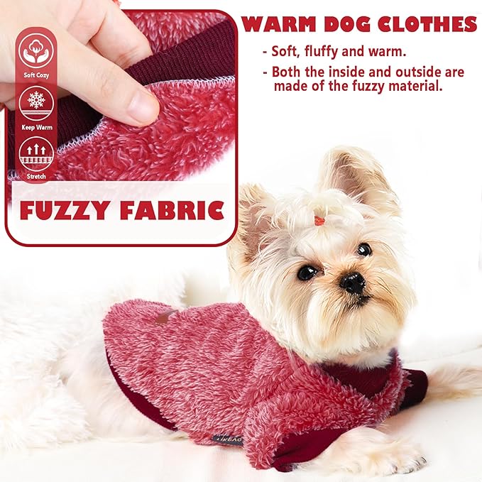Fleece Dog Sweater Soft Fuzzy Warm Clothes for Small Dogs Girl Boy Soft Winter Coat Flannel Puppy Jacket Pet Clothes Outfit Sweater for Chihuahua, Bulldog, Dachshund(M, Red)