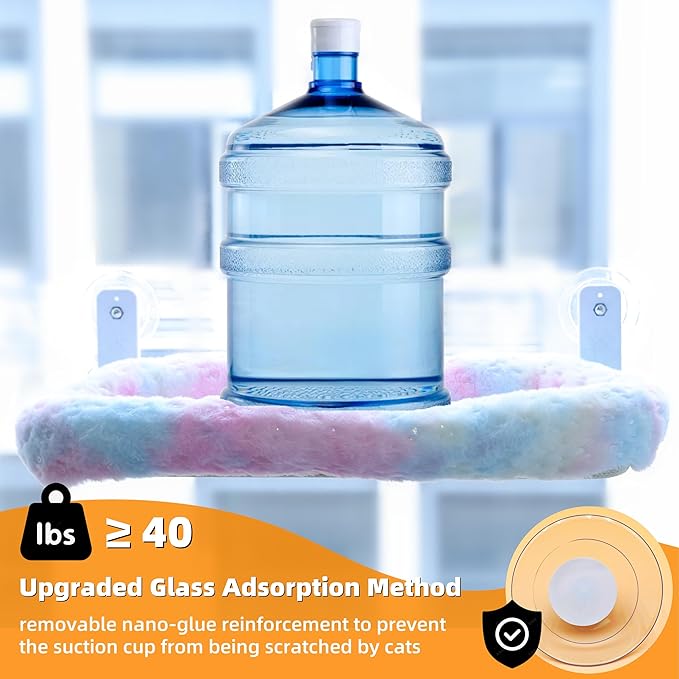 Cat Window Perch, Sturdy Cat Hammock with Strong Suction Cups for Large Heavy Cats, Gradient Color Shiny Fabic with Cushioned Border, Cute Window Bed Seat for Cats Inside with Movable Toy Hooks (XL)