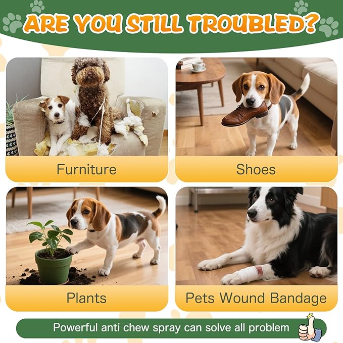 No Chewing Spray for Dogs, Anti-Chew Bitter for Dog Behavior Training Aid Spray, Natural Ingredients, Protect Furniture Shoes Belongings, Stop Chewing, Licking, Biting for Dog Deterrent Spray