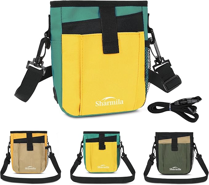 Sharmila Dog Treat Pouch - Large Capacity Storage & Multi-Pocket Design, Waterproof Training Treat Pouch Constructed from High-Density Oxford Fabric for Pet Training, Dog Walking, Hiking (Yellow)