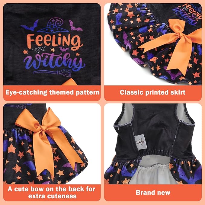 CuteBone Velvet Dog Dresses Halloween for Small Dogs, Stylish & Soft Fabric, Comfortable Fit for Everyday Wear, Perfect for Special Occasions NCVA16S-D