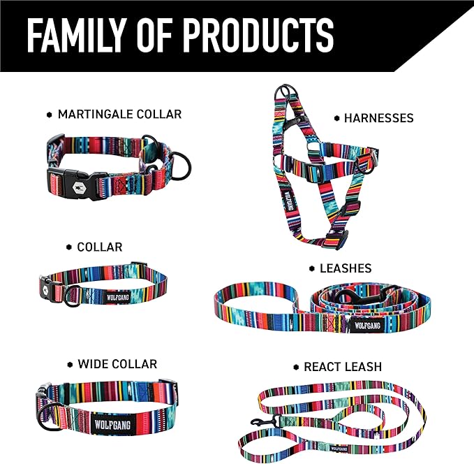 Wolfgang Heavy Duty Martingale Dog Collar with Quick Release Nylon Buckle for Walking & Training, Quetzal Print, Large