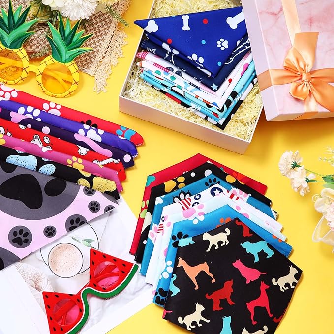Geyoga 240 Pcs Halloween Dog Bandanas Bulk Thanksgiving Pet Bandanas Adjustable Fall Triangle Dog Grooming Scarf Bibs Kerchief for Small Medium Large Cats Pet Costume A(Paw Print)