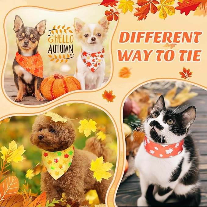 Chunful 120 Pcs Holiday Dog Bandanas Bulk for Fall Thanksgiving Halloween Christmas with Maple Leaf Pumpkin Ghost Snowman Adjustable Triangle Pet Scarf for Small Medium Large (25.6x17.7x17.7 in)