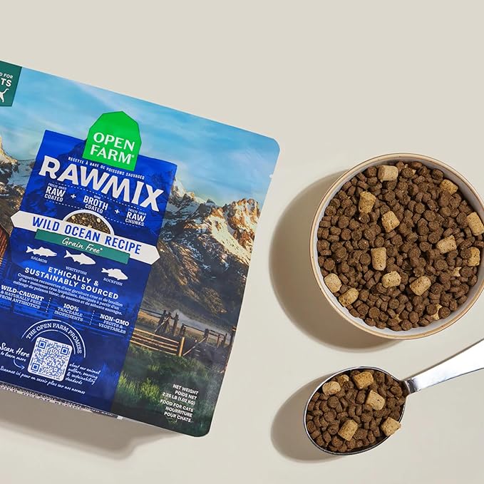 Open Farm, RawMix Dry Cat Food, Protein Packed Kibble Coated in Bone Broth with Freeze Dried Raw Chunks, Formulated For Kittens, Chicken With Turkey & Wild Caught Salmon Recipe For Kittens, 2.25lb Bag