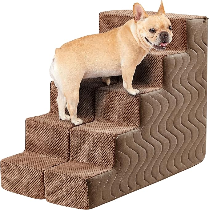 Dog Stairs for Bed, Dog Steps for High Bed, Pet Steps for Small Dogs and Cats, Non-Slip Balanced Pet Ramp Indoor (Brown, 22.5" H x 16" W x 30" L, 5)