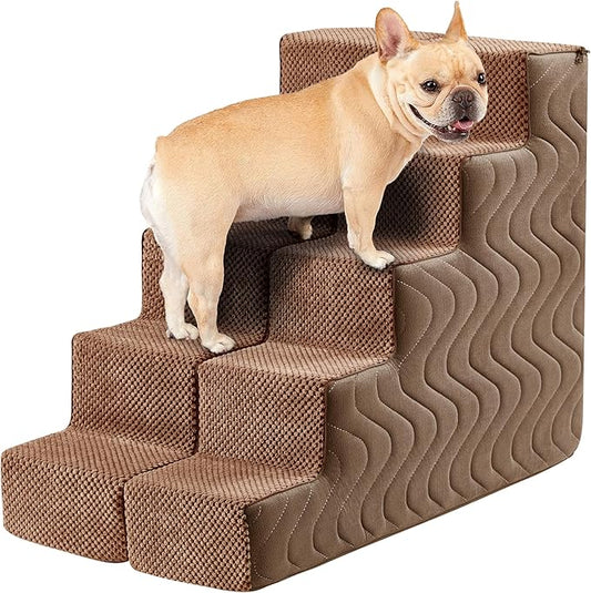 Dog Stairs for Bed, Dog Steps for High Bed, Pet Steps for Small Dogs and Cats, Non-Slip Balanced Pet Ramp Indoor (Brown, 22.5" H x 16" W x 30" L, 5)