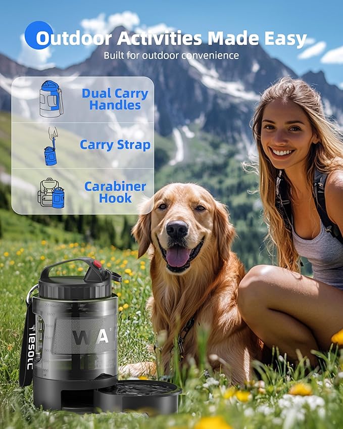 lesotc Dog Travel Water Bottle Portable with Pull-Out Drinking Bowl, 77oz Large Travel Water Bowl Dispenser for Dogs Camping Essentials Hiking Beach Road Trip Park Walking On The Go Must Haves, Black