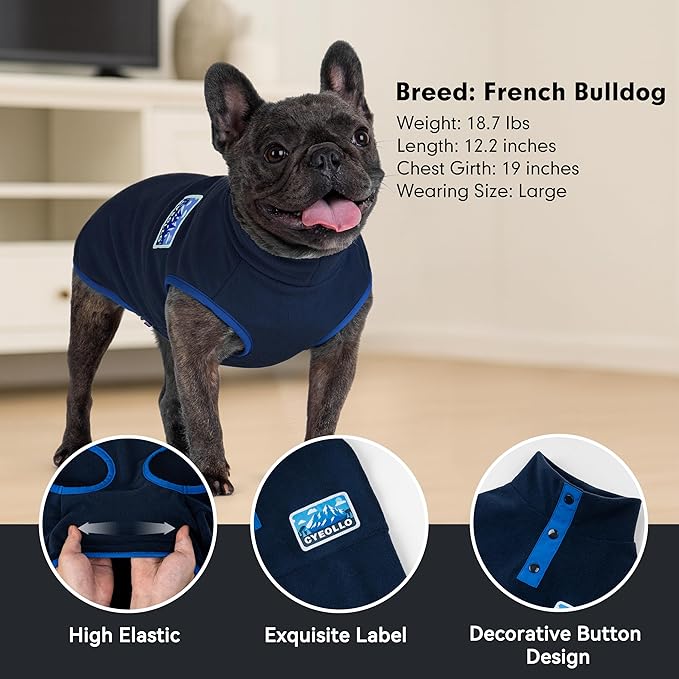 cyeollo Fleece Dog Sweater, Turtleneck Stretchy Sweatshirt Pullover Fleece Jacket Warm Winter Fall Dog Clothes for Medium Dogs Boy Pet Apparel, Navy Blue XL