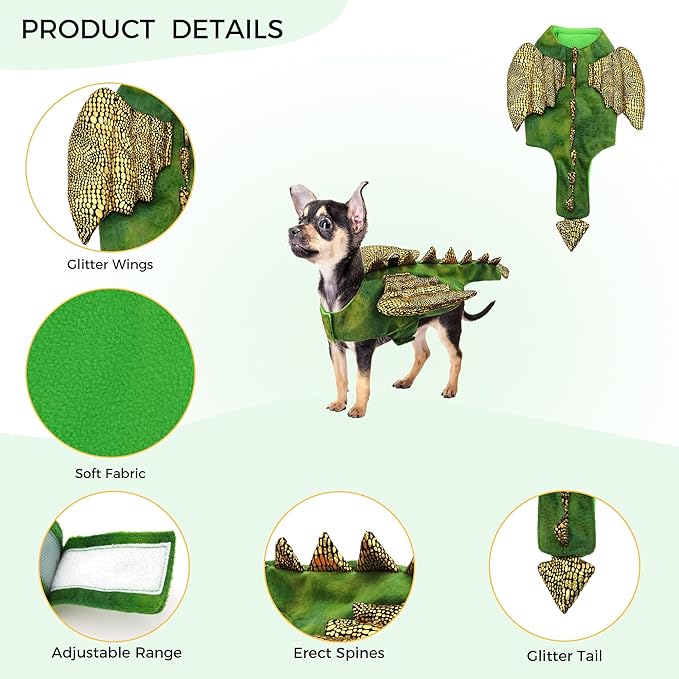 NACOCO Halloween Small Puppy Costume - Pet Dinosaur Cosplay Rabbit Outfit Kitten Animal Bunny Puppy Small Dog Cat Cute Clothes for 4Ib Rabbit Clothes (Green, S)