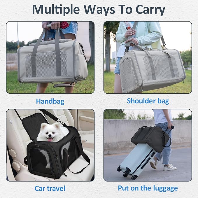 kathson Cat Carrier, Dog Carrier Pet Carriers Airline Approved Portable Collapsible Hand Bag Soft-Sided Dog Travel Carrier Bag for Puppy Kitten Small Dogs Up to 15 Lbs (Black)