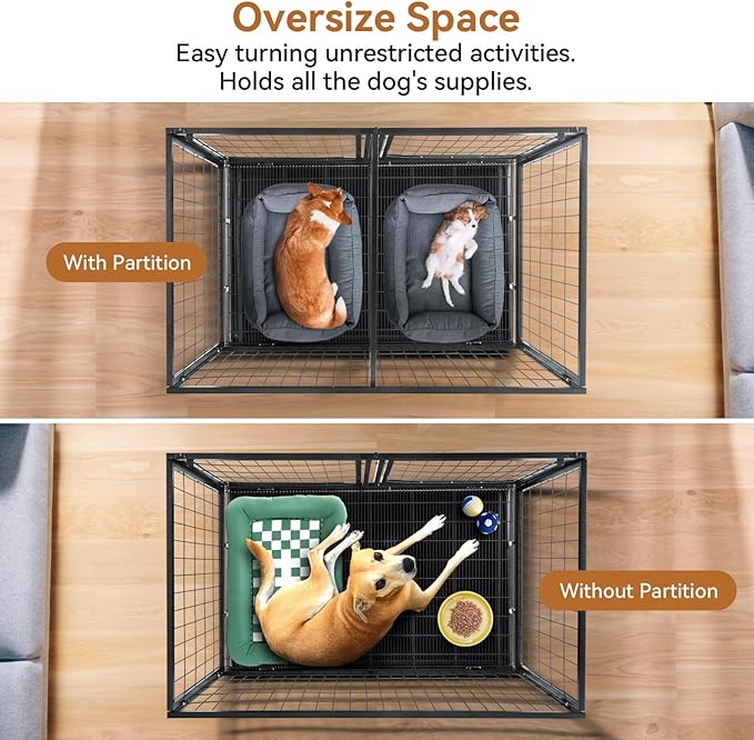 Oranland 48 inch Wire Dog Crate with Divider,2025 New Upgraded Stackable Dog Crate for Nursing Mother Dogs & Puppies,Large Dog Kennel with Reinforced Frame,Sturdy Locks Design/Removable Tray
