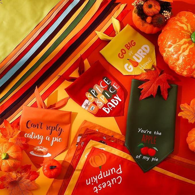 200 Pcs Fall & Thanksgiving Dog Bandanas Bulk with Holiday Sayings, Washable Adjustable Pet Triangle Scarf Bibs, Autumn Grooming Accessories for Small Medium Large Dogs Cats Costume Decor