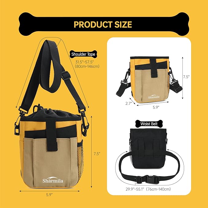 Sharmila Dog Treat Pouch - Large Capacity Storage & Multi-Pocket Design, Waterproof Training Treat Pouch Constructed from High-Density Oxford Fabric for Pet Training, Dog Walking, Hiking (Khaki)