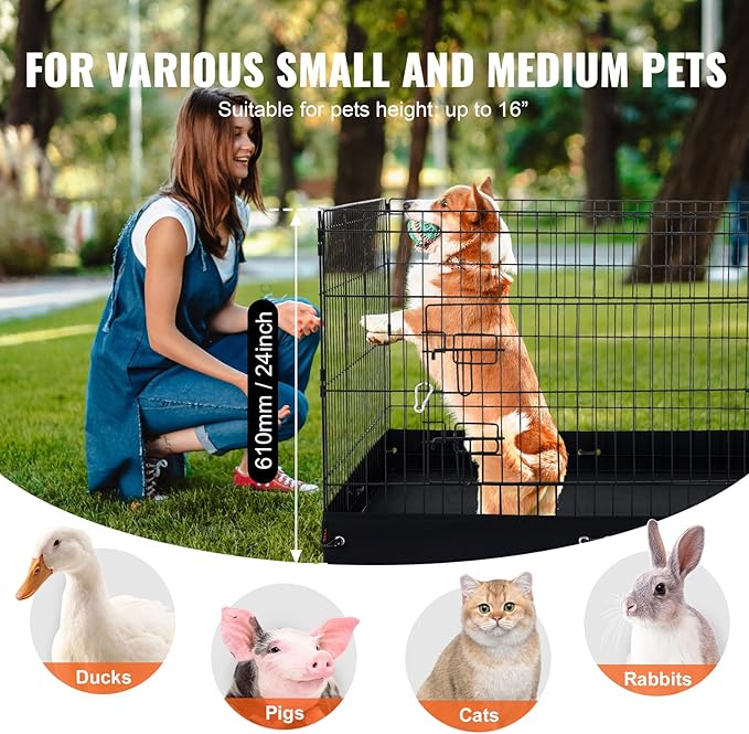 VEVOR Dog Playpen, 4 Pcs 24 x 36 in Panels Foldable Metal Pet Exercise Pen, Dog Fence Indoor and Outdoor Pen with Door, Top Cover, and Bottom Pad, Pet Playpen for Dogs, Cats and Other Small Animals