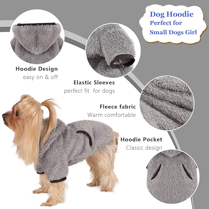 Dog Sweater Dog Winter Clothes for Small Dogs Boy Girl Pet Hoodies Puppy Cold Weather Coats Fall Doggie Sweatshirt for Chihuahua Yorkie Cat Sweater Costumes (Grey, X-Small)