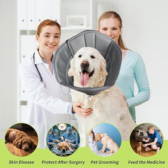 Soft Dog Cone for Small Medium Large Pets After Surgery, Comfy Cone for Dogs, Cones for Dogs to Stop Licking, Pet Elizabethan Collar Alternative to Prevent Licking Wounds(Grey,Medium)