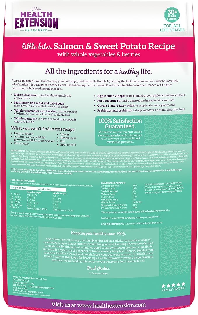 Health Extension Grain Free Salmon Little Bites (3.5 lb / 1.59 kg) - Whole Foods Ingredients Formula with Omega 3 & Probiotics for All Life Stages Dogs
