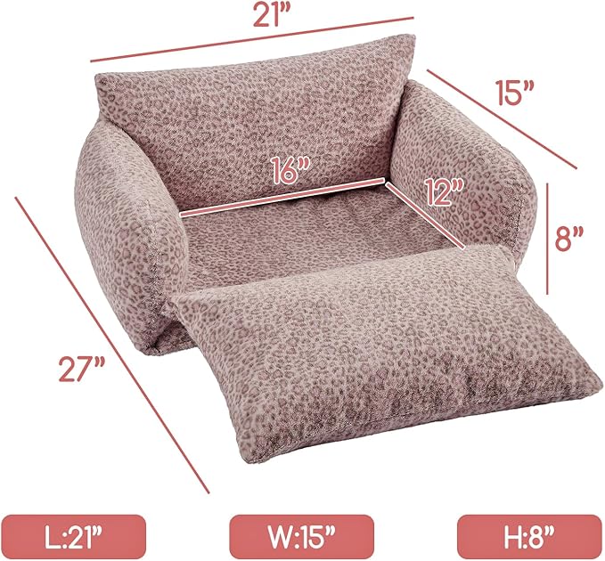 Hollypet Cat Bed Fluffy Plush Mutifuctional Double-Layer Soft Pet Couch Orthopedic Sofa Nest Beds for Small Cats and Dogs, Pink Leopard (21x15x8 inch)