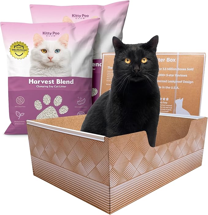Kitty Poo Club Leakproof Disposable 2-Pack Cat Litter Box with 2 Bags Soy Litter | Superior Odor Control & Recyclable Design | Perfect for Travel, Multi-Cat Homes & Daily Use