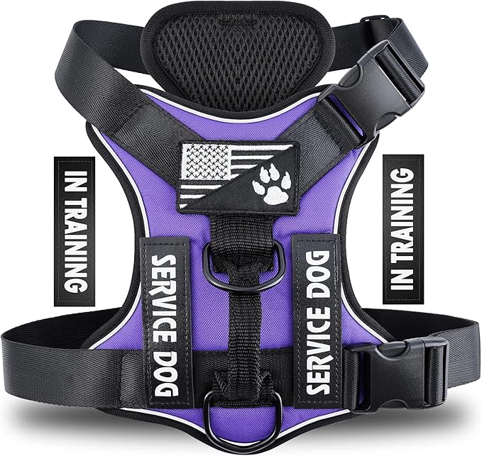 Demigreat Service Dog Harness, Reflective Dog Vest Harness with 5 PCS Patches, Adjustable Soft Oxford Pet Harness, Inner Layer Mesh, Easy to Control for Dogs