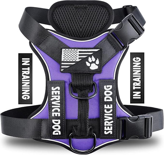 Demigreat Service Dog Harness, Reflective Dog Vest Harness with 5 PCS Patches, Adjustable Soft Oxford Pet Harness, Inner Layer Mesh, Easy to Control for Dogs