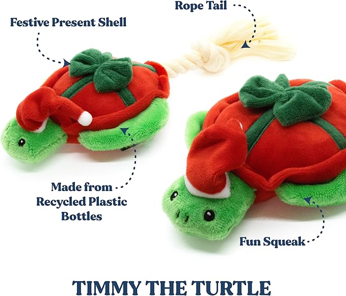 Dog Toys | Holiday Plush Toy Turtle Stuffed Animal for Dogs | Small Eco Friendly Toy - Easy to Clean and Made from Non Toxic Materials