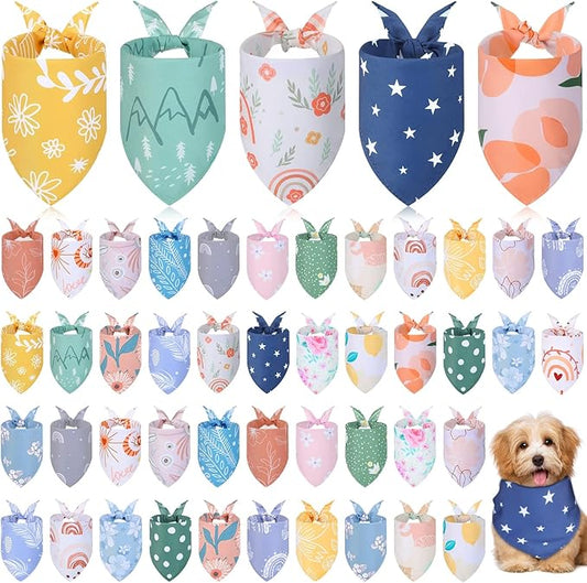Amylove 50 Pcs Dog Bandanas Bulk Fall Puppy Floral Dog Bibs Holiday Washable Scarf Pets Triangle Head Scarfs Bandanas Pet Costume Outfit(Flower,Small)