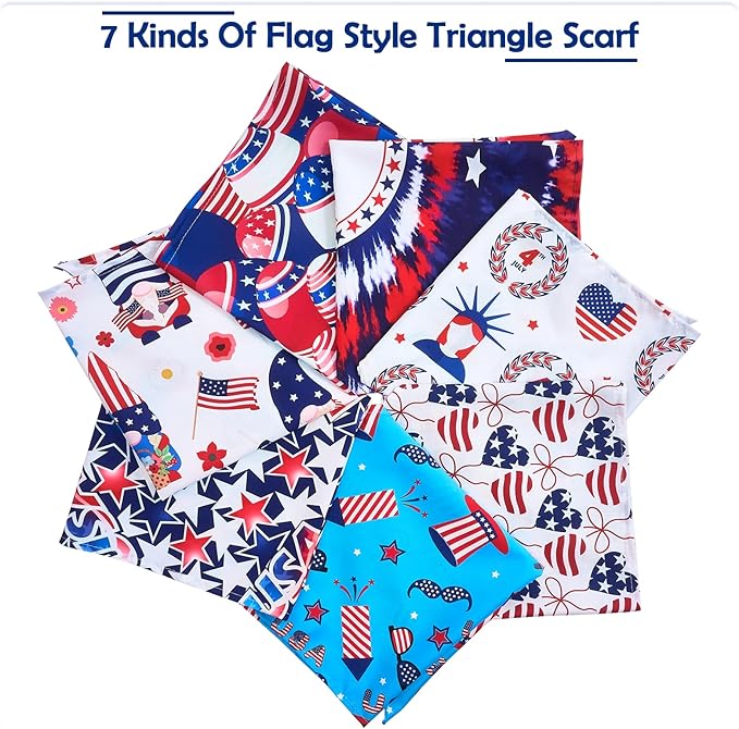 4th of July Dog Bandanas for Medium Dogs 7 Pcs Hemming Seam Edge Patriotic Dogs Bandanas Independence Day Flag Day Scarfs Small Puppy Cats Grooming M