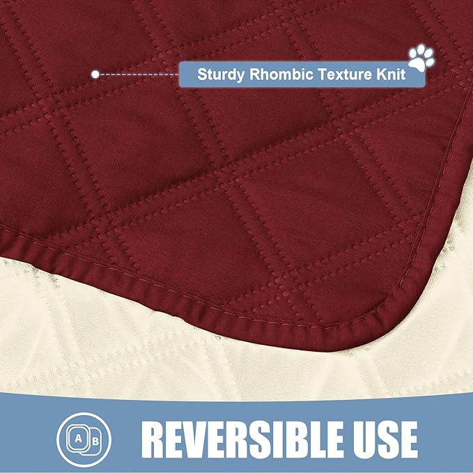 Smiry Waterproof Dog Blanket, Reversible Dog Bed Cover Pet Blanket, Soft Pet Couch Covers for Sofa Washable, Bed Couch Sofa Furniture Protector for Puppy Cat Kids (52"x82", Wine Red/Beige)