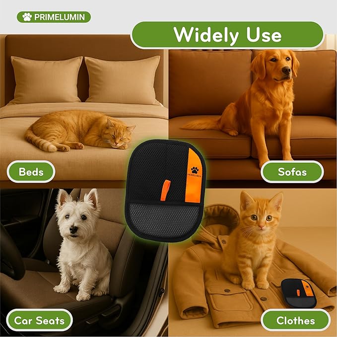 Electrostatic Pet Hair Remover Glove – Reusable & Washable Mitt for Dogs & Cats, Quickly Removes Fur from Furniture, Carpet, Car Seat & Clothing (Black/Orange)