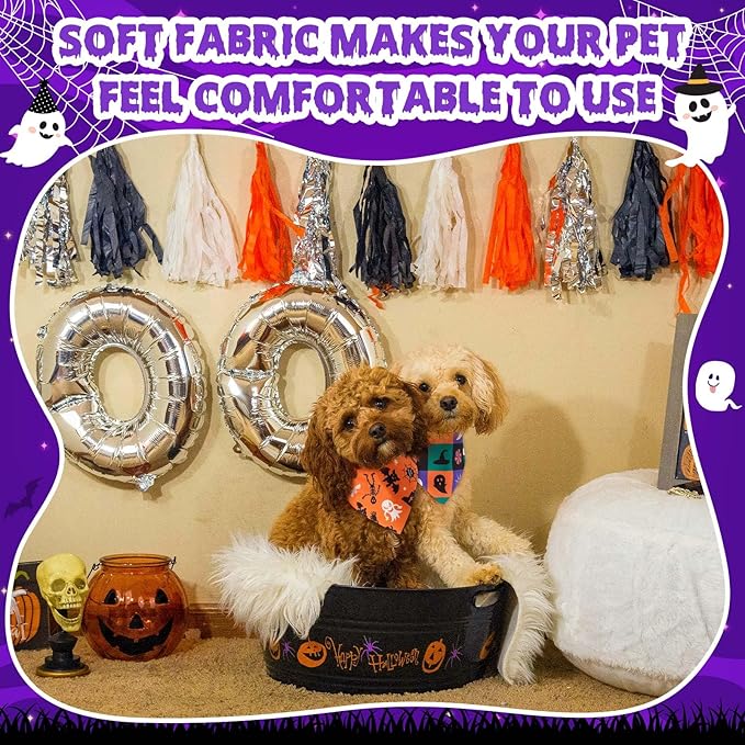 Sanwuta 72 Pcs Halloween Dog Bandana Bulk Washable Puppy Triangle Scarfs Halloween Pumpkin Cat Bandanas Adjustable Soft Pet Triangle Bibs Accessories for Small Medium Dogs Cats Pets Costume