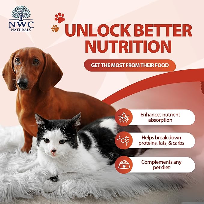 NWC Naturals Total-Zymes Digestive Enzymes for Cats and Dogs, Unflavored, Gut Health with Prebiotic to Support Food Digestion & Absorption, 365 Servings - 8 Ounces