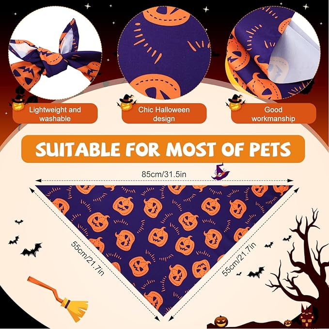 Sanwuta 100 Pcs Halloween Dog Bandanas Bulk Pumpkin Bat Spider Skull Pattern Dog Bandanas for Dogs Triangle Bibs Scarf for Small Medium Large Pet Christmas Costume Accessories(X-Large)