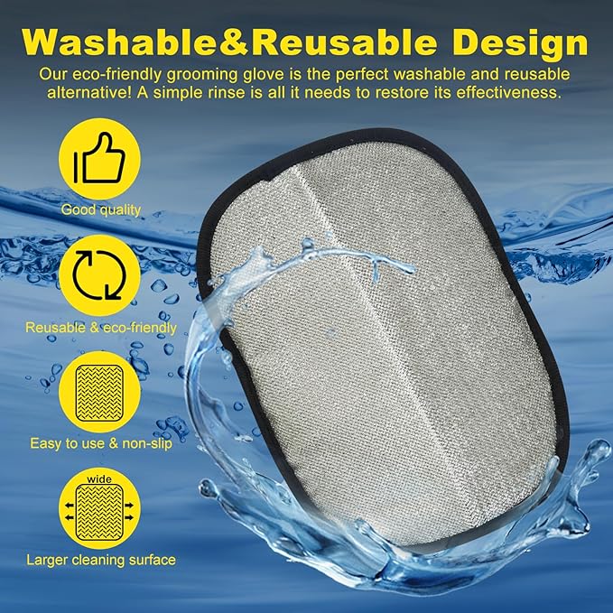 Pet Hair Removal Gloves for Cats & Dogs, Reusable Electrostatic Pet Grooming Gloves, Efficient Hair Remover Tools for Couch, Car Seat, Furniture, Carpet & Bedding (2 Pcs)