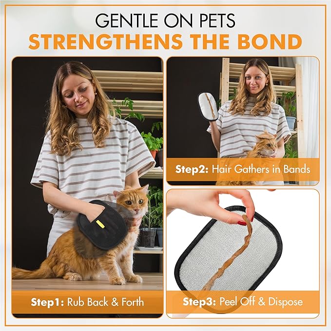 2-Pack Pet Hair Removal Gloves – Electrostatic Grooming & Hair Remover Gloves, Reusable Magic Brush for Cats, Dogs, Furniture, Carpet, Clothing & Car Seats – Black