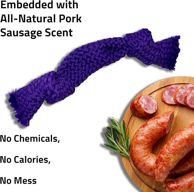 Playology Dog Toys | Dri-Tech Dental Rope Toy for Dogs - Gentle on Teeth | Medium Pork Sausage Scented Toy - Easy to Clean and Made from Non Toxic Materials