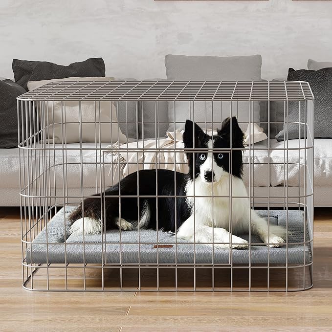 WESTERN HOME Large Dog Bed, Large Dog Crate Beds with Soft Wavy Plush Comfortable Anti-Slip Washable Pet Bed Mat for Dogs & Cats, Grey, 47x29 inches