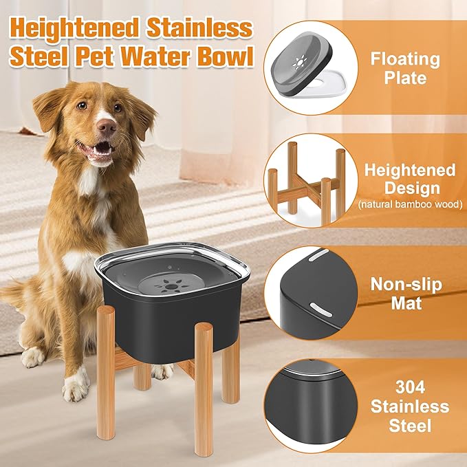 Decflow 3L Elevated Dog Water Bowl, Stainless Steel Raised Slow Water Bowl with Stand, Large Capacity No Spill Dog Dispenser for Small, Medium and Large Dogs