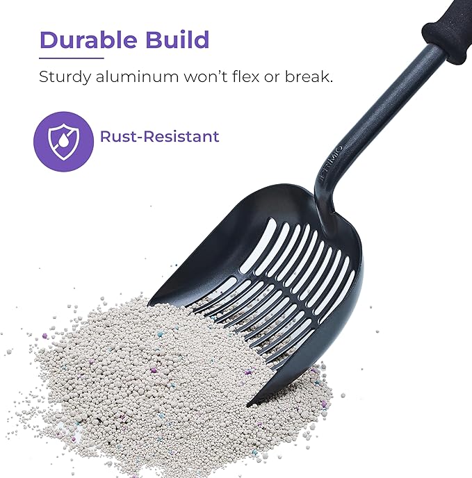 iPrimio Monster Cat Litter Scooper with 17 Inch Long Handle and Soft Grip - Sturdy Extra Large Deep Shovel Scoop - Cat Litter Scoop for Sore Hands - Kitty Litter Box Accessory