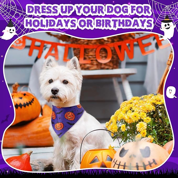 Sanwuta 72 Pcs Halloween Dog Bandana Bulk Washable Puppy Triangle Scarfs Halloween Pumpkin Cat Bandanas Adjustable Soft Pet Triangle Bibs Accessories for Small Medium Dogs Cats Pets Costume