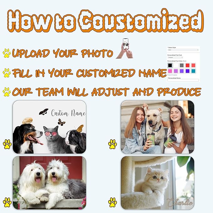 Personalized Dog Food Mat with Photo Name Custom Non Slip Pet Feeding Mat Waterproof Backing Absorbent Fabric Dog Cat Bowls