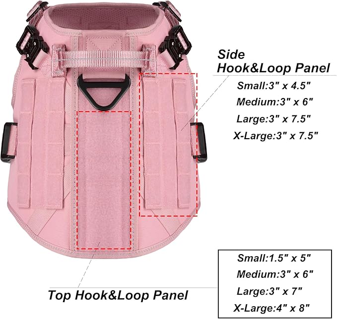 ICEFANG Tactical Dog Harness,X-Large Size, 2X Metal Buckle,Working Dog MOLLE Vest with Handle,No Pulling Front Leash Clip,Hook and Loop Panel (Pink, XL (Pack of 1))