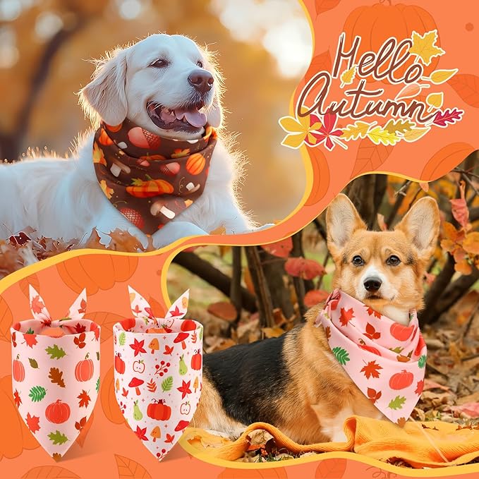 Abbylike 50 Pcs Fall Thanksgiving Dog Bandanas Bulk Pumpkin Bandanas for Dogs Triangle Kerchief Bibs Scarf for Pets Autumn Costume Photo Props Accessories Pet Shops, 25 Styles (31.5 x 21.7 x 21.7)