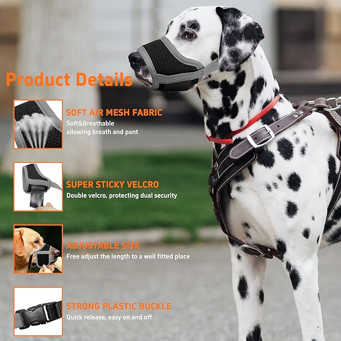 Dog Muzzle, Soft Breathable Muzzle for Small Medium Large Dogs, Air Mesh Nylon Muzzle Cover Prevent Biting Barking Chewing, Adjustable Drinkable Pet Muzzle 6 Sizes(Grey,L)