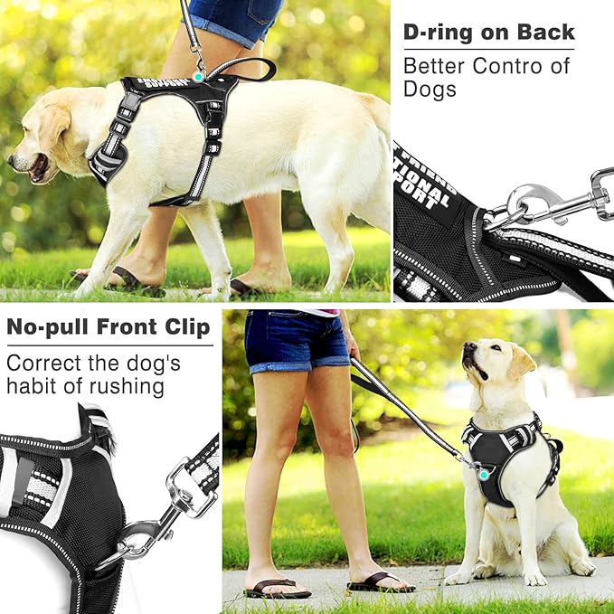 WINSEE Service Dog Vest No Pull Dog Harness with 7 Dog Patches, Reflective Pet Harness with Durable Soft Padded Handle for Training Small, Medium, Large, and Extra-Large Dogs (Medium, Black)