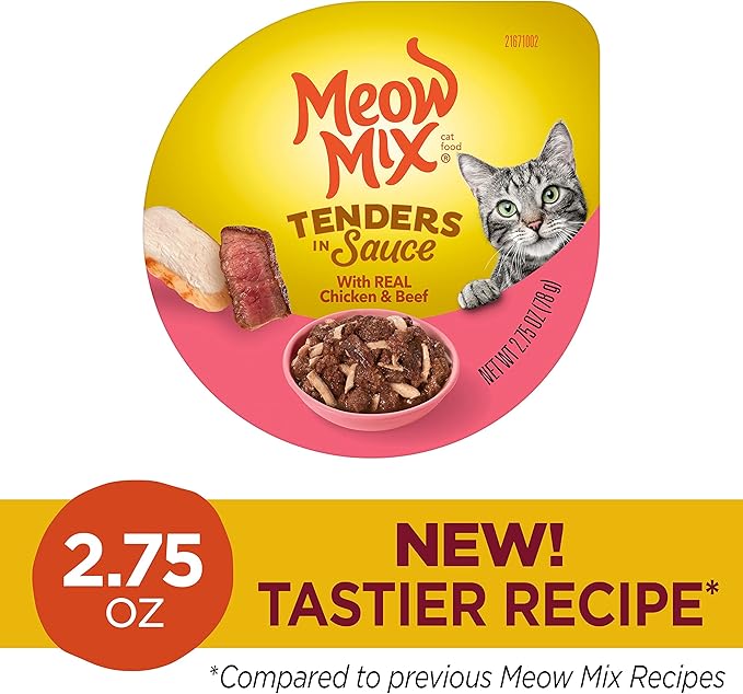 Meow Mix Tenders in Sauce Wet Cat Food, Chicken & Beef, 2.75 Ounce Cup (Pack of 12)